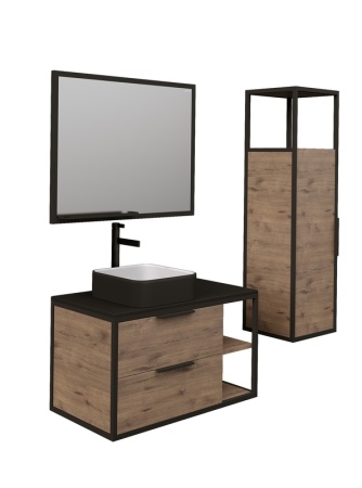 Тумба подвесная "ЛОФТ-90 см" с 2-я ящ. веллингтон/металл черный (ум.Модуль-90 крыло справа)