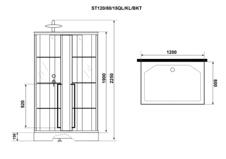 Душевая кабина Niagara Standart ST120/80/15QL/KL/BKT (120х80х225) низкий поддон(15см),черный,стекло прозрачное,3 места