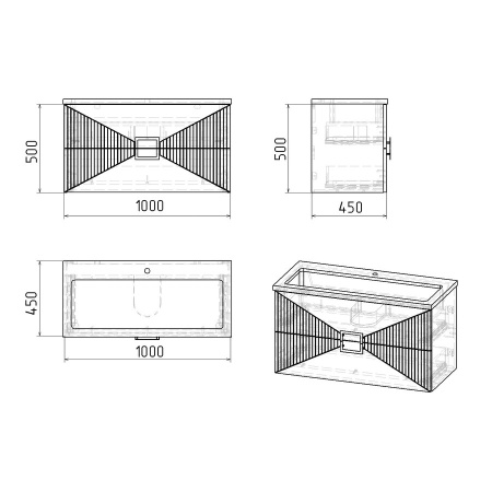 Тумба подвесная "ЛУКСОР-100 см" с 2-я ящ. графит матовая (ум. Блисс-100 см.)