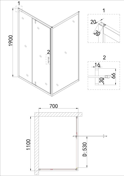 Душевое ограждение Niagara Nova NG-83-11AB-A70B 110x70x195 прямоугольник, дверь распашная