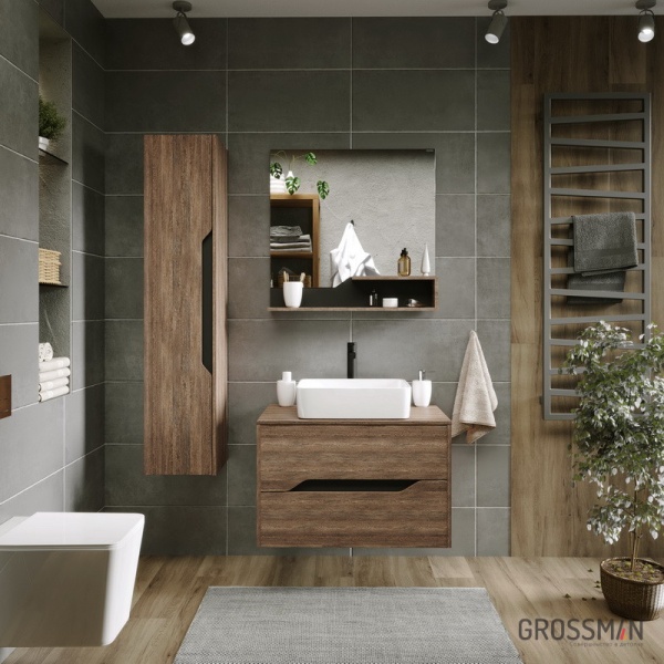 Тумба подвесная Grossman ЛАЙФ-80 см с 2-я ящиками темное/графит