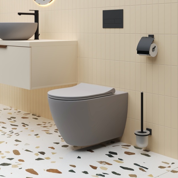 Унитаз Queen 113T20301R (570*360*400) СЕРЫЙ МАТОВЫЙ подвесной БЕЗОБОДКОВЫЙ, 1 место