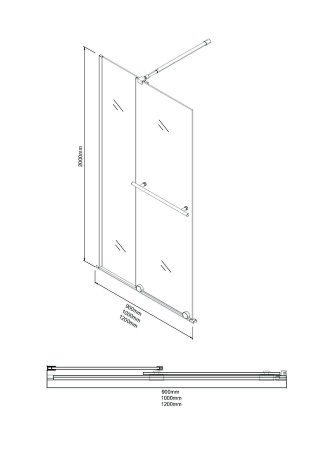 Душевая перегородка Niagara Nova NG-671-10BLACK (100х200) черный матовый,раздвижная,стекло прозрачное,1 место