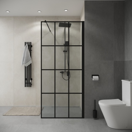 Душевая перегородка Niagara Eco NG-552-80BLACK (80х190) черный,стекло клетка,1 место