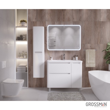 Шкаф-зеркало Grossman АДЕЛЬ-100 см с LED подсветкой