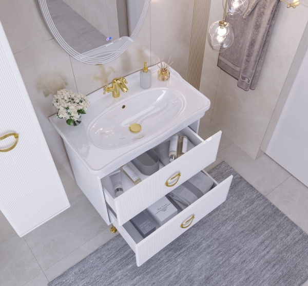 Тумба напольная "АТРИО-85 см" с 2-я ящ. белый глянец (ум.МОДЕРН-85)