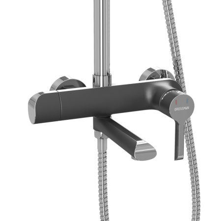Душевая стойка Grossman Alba 500.K35.06.100/210 с верхним душем,ручной лейкой и смесителем,хром с черным,1 место