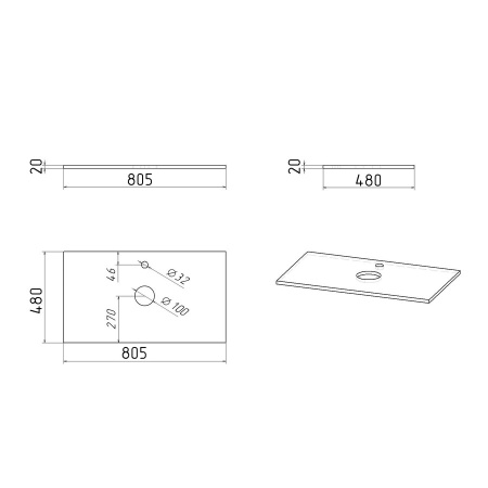 Столешница "КРИСТАЛЛ-80 см" белая глянц. (искусственный камень)
