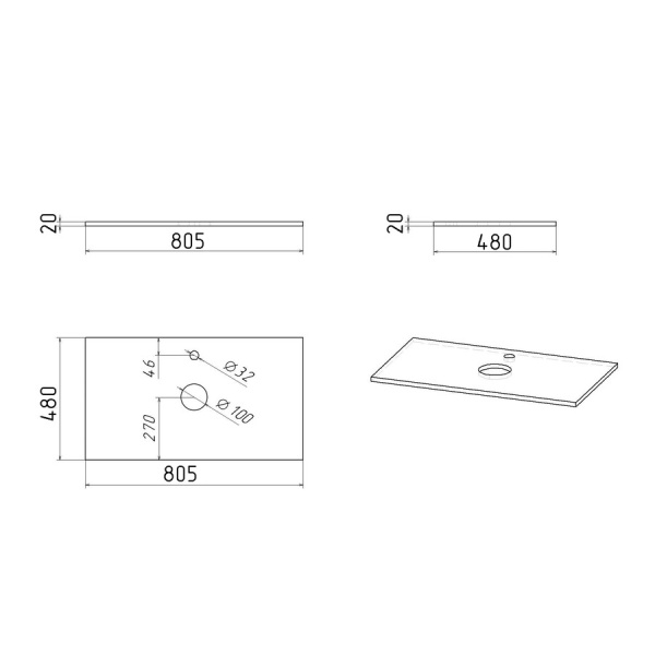 Столешница "КРИСТАЛЛ-80 см" белая глянц. (искусственный камень)