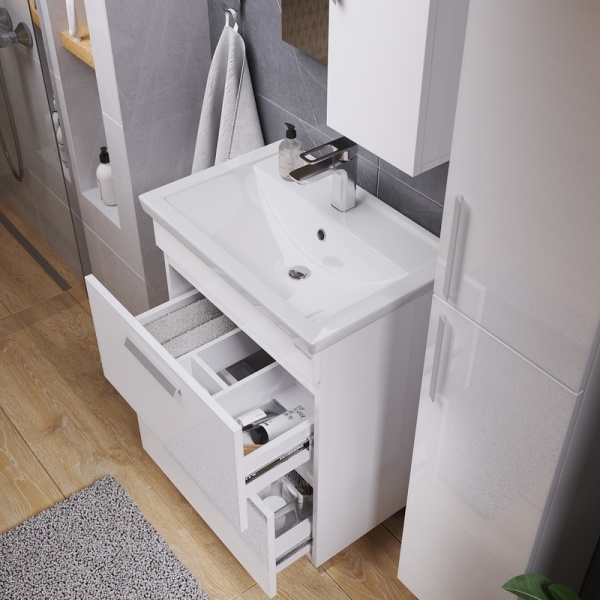 Тумба напольная "НЕО-60 см" с 2-я ящ. белая (ум.Фостер-60)