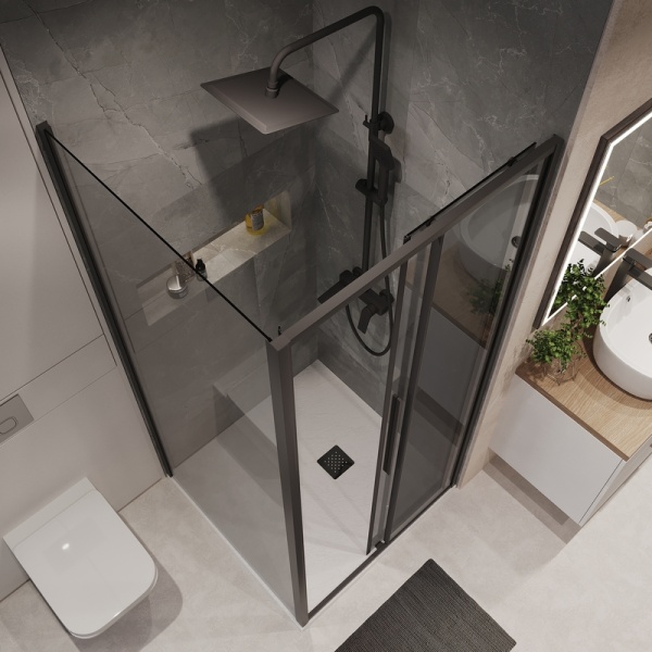Боковая стенка Niagara Nova NG-TB90-34 (90х195) черный матовый,стекло тонированное,1 место