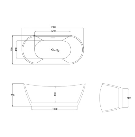 Ванна отдельностоящая Grossman Galaxy GR-2103M (180х77х72) цвет белый матовый,1 место