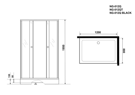 Душевой уголок Niagara Eco NG-012-14Q BLACK(120х80х195) низкий поддон(13см),черный,стекло мозаика,2 места
