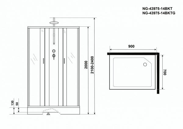 Душевая кабина Niagara NG 43975-14QBKTG Без крыши