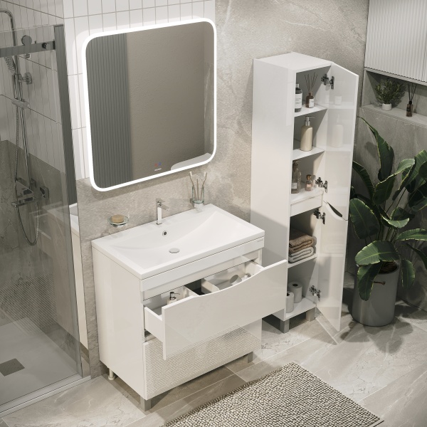 Тумба напольная "ВИСТА-80 см" с 2-я ящ. белый глянец (ум. Alice-80)