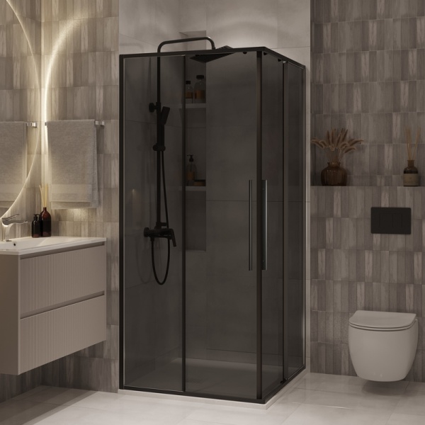Душевое ограждение Niagara Nova NG-2824-34BLACK (100х100х195) квадрат,черный матовый,двери раздвижные,стекло тонированное,1 место