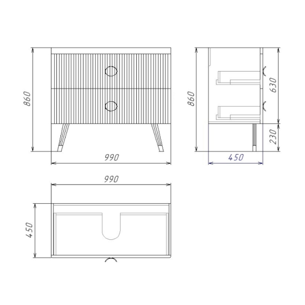 Тумба напольная "АТРИО-105 см" с 2-я ящ. белый глянец (ум.МОДЕРН-105)