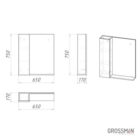 Шкаф-зеркало Grossman АЛЬБА-65 см лев веллингтон/белый