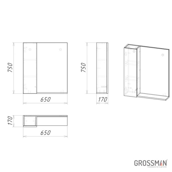 Шкаф-зеркало Grossman АЛЬБА-65 см лев веллингтон/белый
