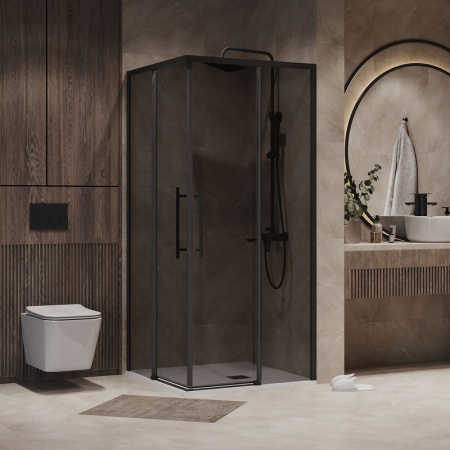 Душевое ограждение Niagara Nova NG-2828-34BLACK (80х80х195) квадрат,черный матовый,двери раздвижные,стекло тонированное,1 место