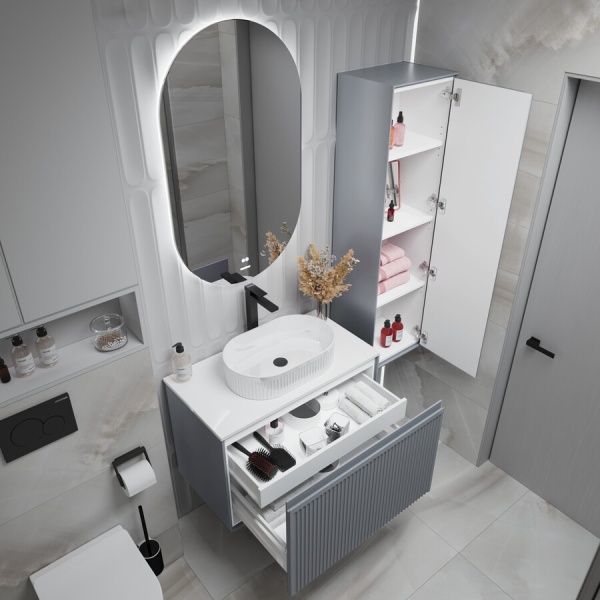 Тумба подвесная "КРИСТАЛЛ-80 см" с 1 ящ. графит матовая