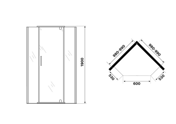 Душевое ограждение Niagara Eco NG-1010-14DT (100х100х190) трапеция,распашное,черный,стекло тонированное,1 место