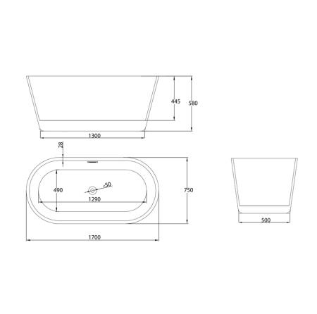 Ванна отдельностоящая Grossman Forta GR-1503 (170х75х58) цвет белый,1 место